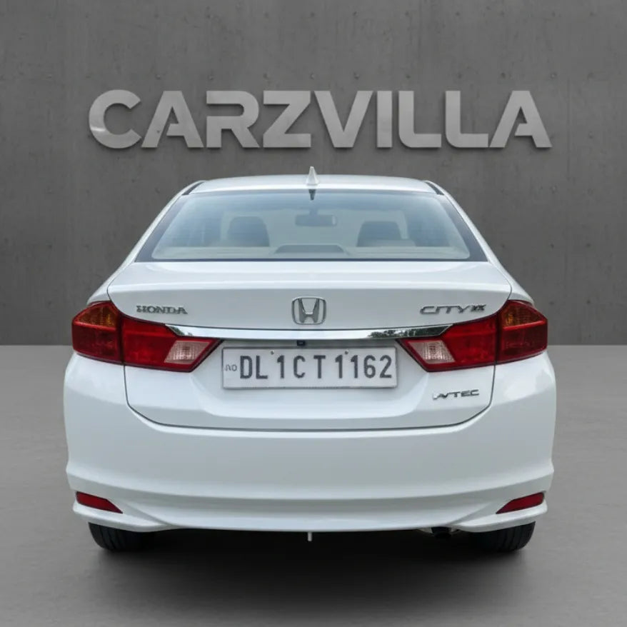 White Honda City car with 'CARZVILLA' branding on a gray background