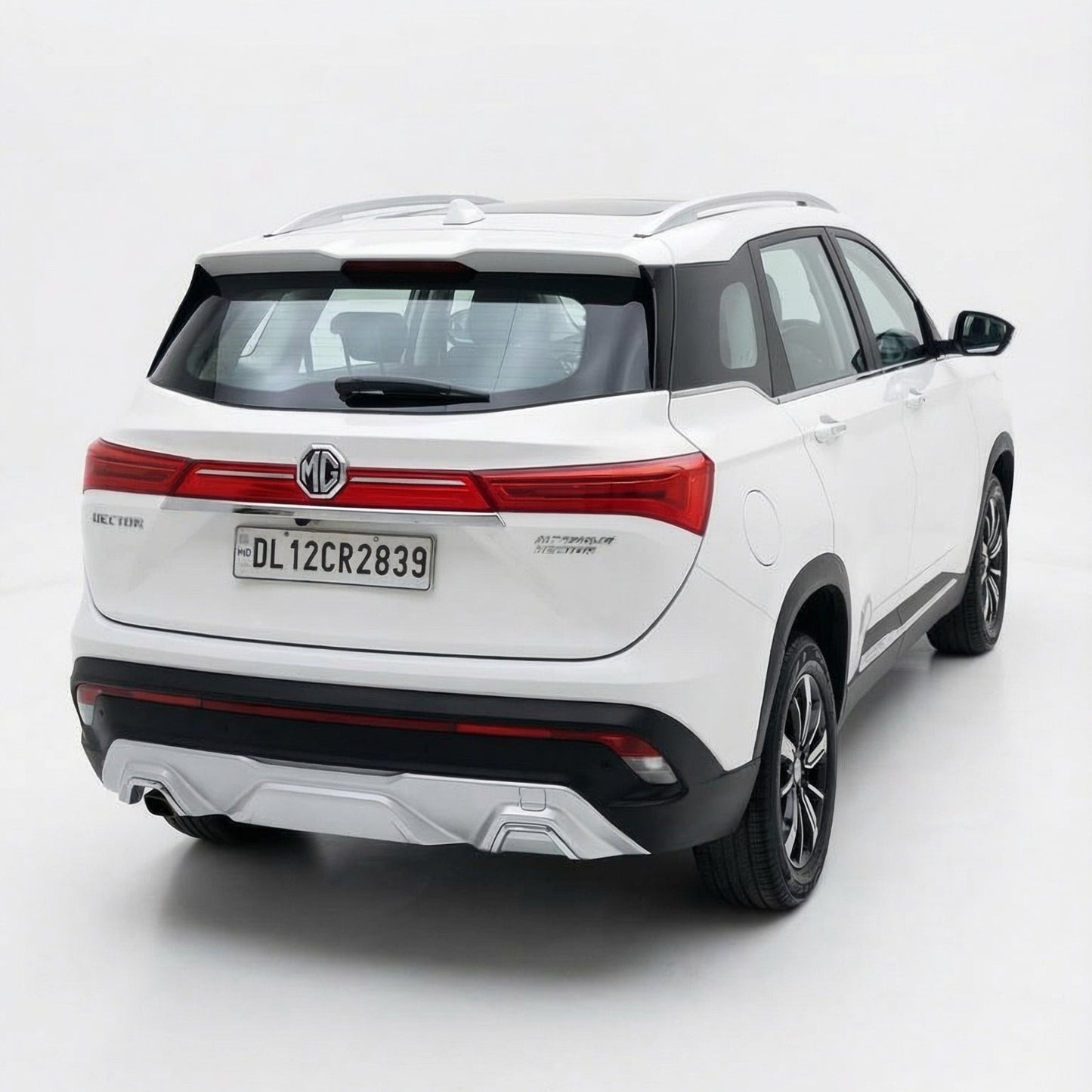 White SUV with a red stripe on a white background