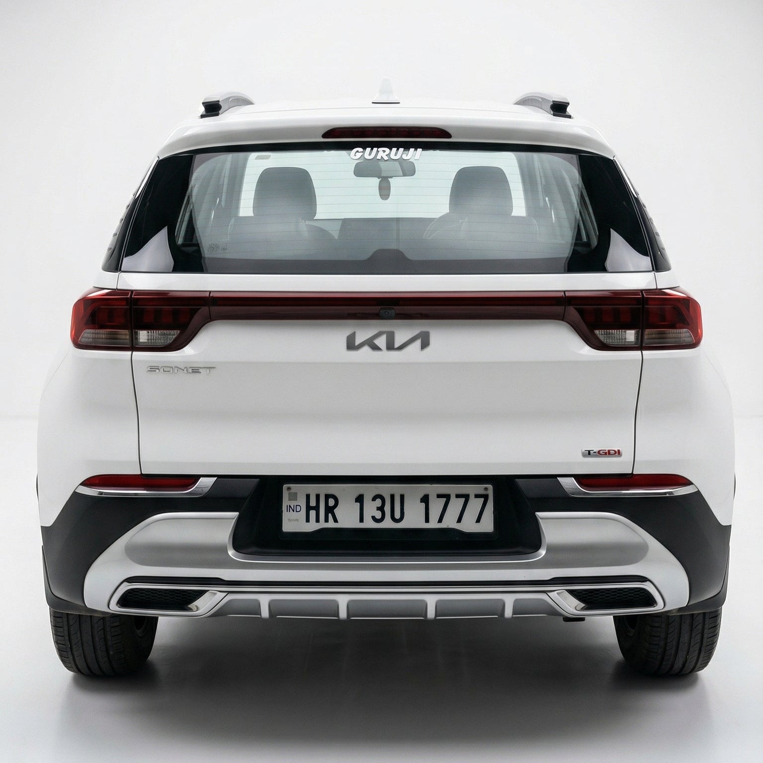 Back view of a white Kia car on a white background